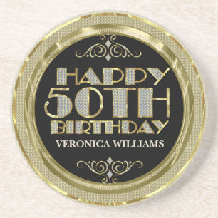 Guld Glitter Lycklig 50:e födelsedagen Underlägg