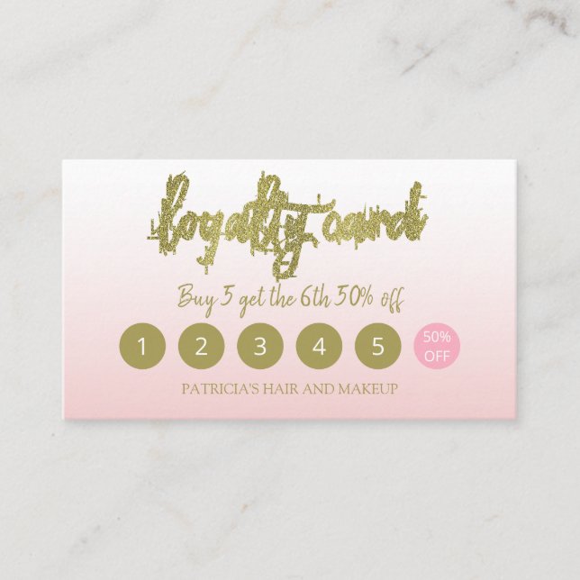Guld Glitter Makeup Artist Hair Salon Loyalty Card Visitkort (Framsida)