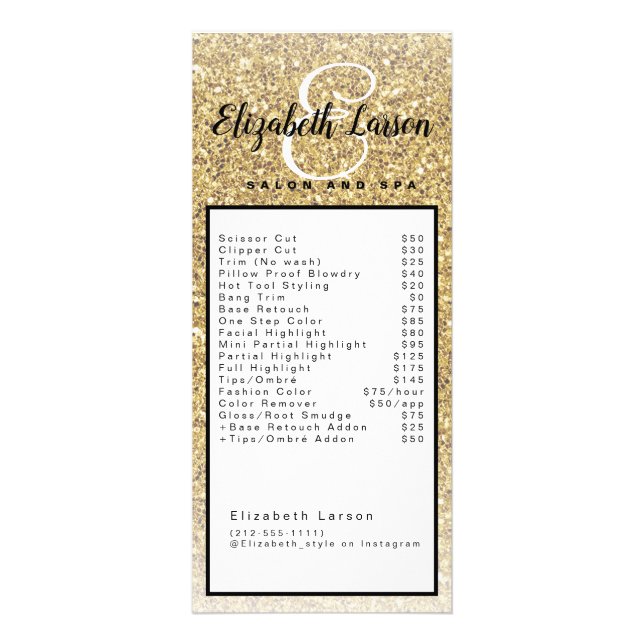 Guld Glitter Makeup Artist Hair Salon Rack Card Reklamkort (Framsidan)