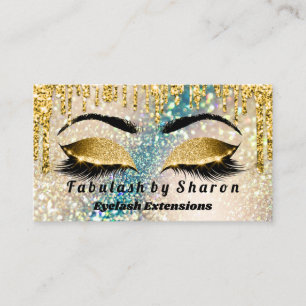 Guld Glitter Makeup Artist Lash Holograph Teal Visitkort