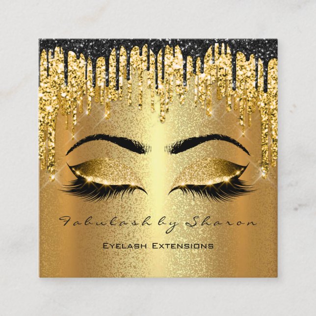 Guld Glitter Makeup Artist Lash Logotyp Fyrkantigt Visitkort (Framsida)