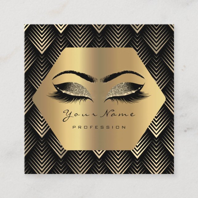 Guld Glitter Makeup Lash Black Guld Art Deco Fyrkantigt Visitkort (Framsida)