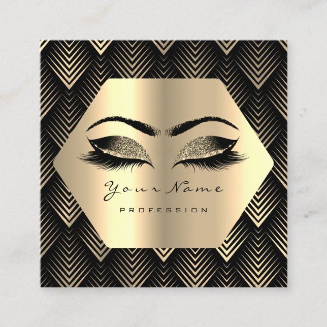 Guld Glitter Makeup Lash Black Guld Sepia Öga Fyrkantigt Visitkort (Framsida)