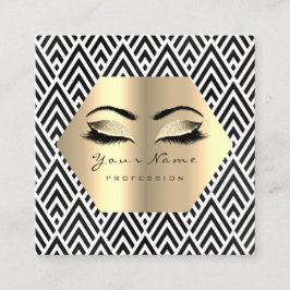 Guld Glitter Makeup Lash Black White Chevron Fyrkantigt Visitkort