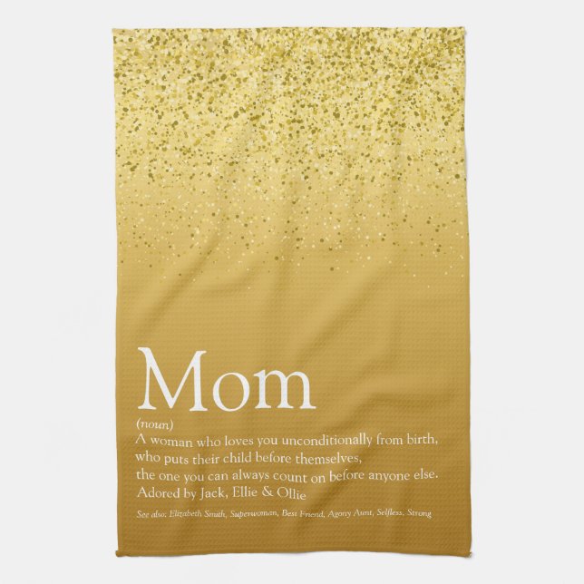 Guld Glitter Mamma Definition Citat Kökshandduk (Vertikal)