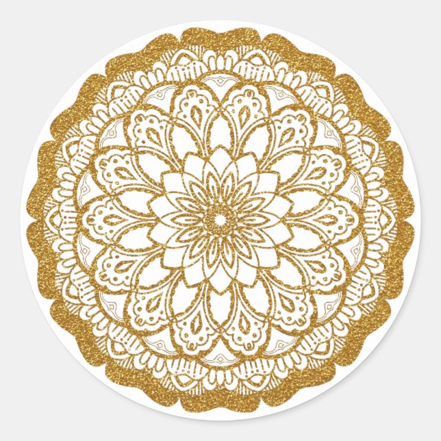 Guld Glitter Mandala Runt Klistermärke (Framsida)
