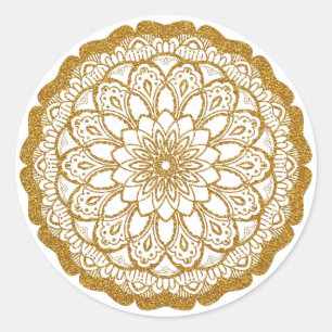Guld Glitter Mandala Runt Klistermärke