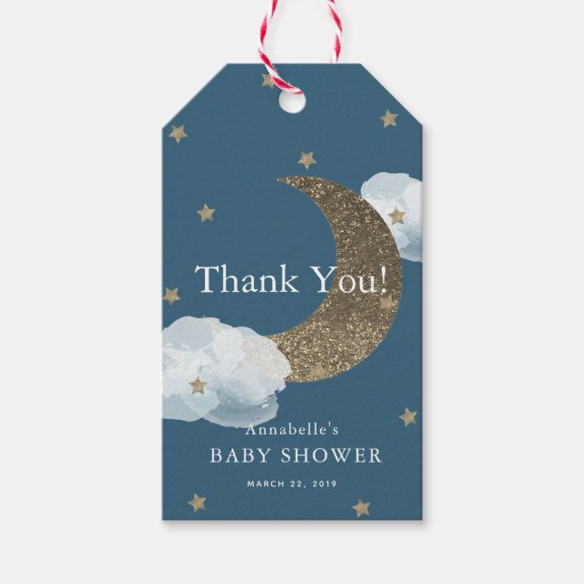 Guld Glitter Måne Baby Shower Tack GIft Märkre  Presentetikett (Framsidan)