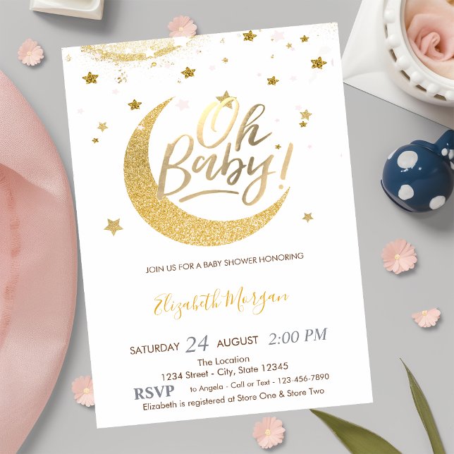 Guld Glitter Måne Stjärnor Baby Shower Inbjudningar (Skapare uppladdad)