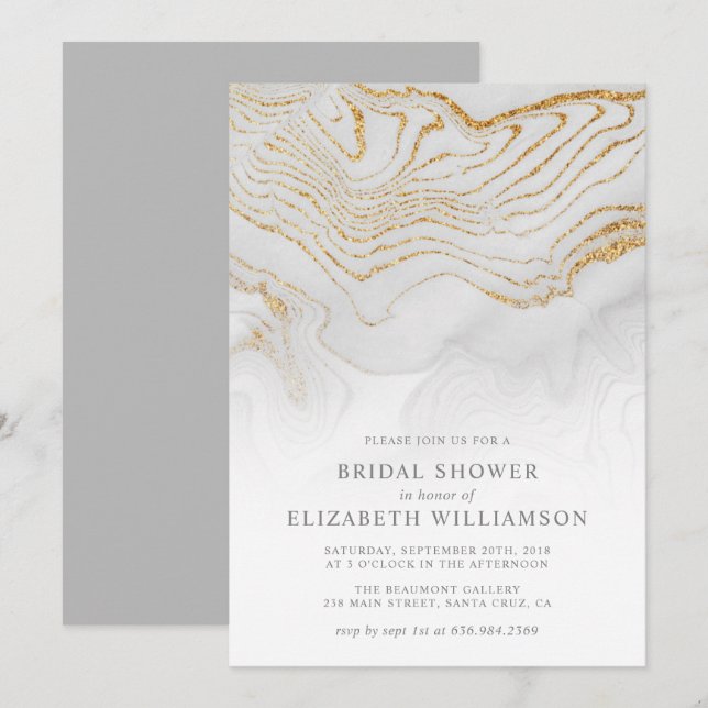 Guld Glitter Marble Inbjudningskort för möhippan (Fram/baksida)
