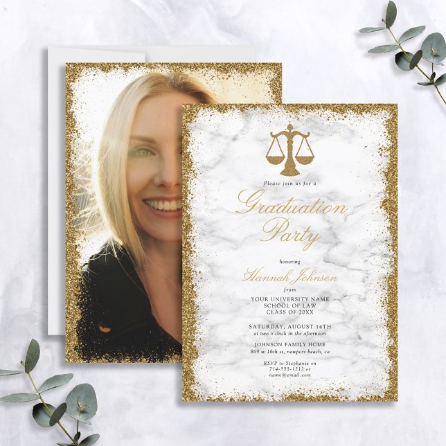 Guld Glitter Marble Law School Studentfest Inbjudningar (Skapare uppladdad)