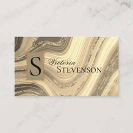 Guld Glitter Marble Monogram Elegant Abstrakt Visitkort