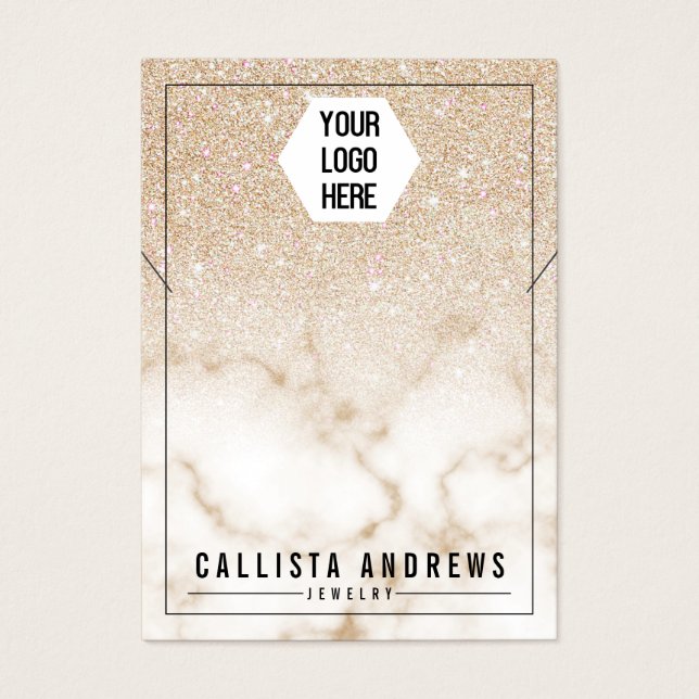 Guld Glitter Marble Ombre Logotyp Necklace Visning Visitkort (Framsidan)