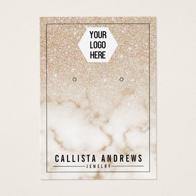 Guld Glitter Marble Ombre Logotyp Öarring Visning Visitkort (Framsidan)