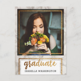 Guld Glitter & Marble Photo Studentfest Inbjudan Vykort