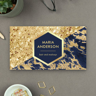 Guld Glitter Marinblå Marmor Sminkartist Visitkort