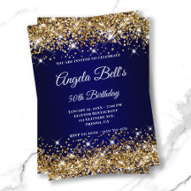 Guld Glitter Marinblå Ombre Elegant Monogram