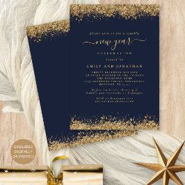 Guld Glitter, marinblått Nyårsafton Party Inbjudningar
