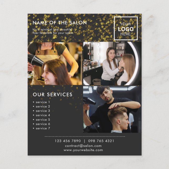 Guld Glitter Marknadsförings Foto Flyer för Salong (Framsidan)