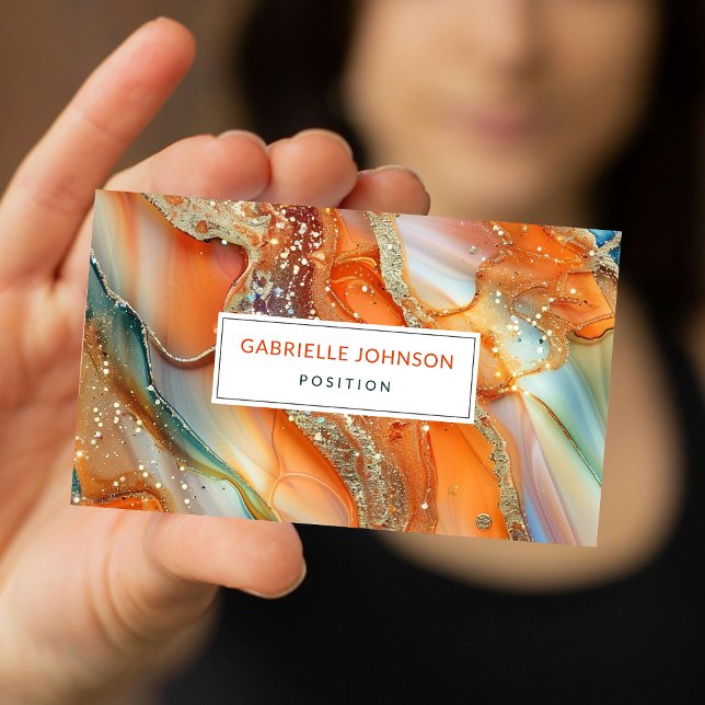 Guld Glitter Marmor Agat Orange Grön Visitkort (Skapare uppladdad)