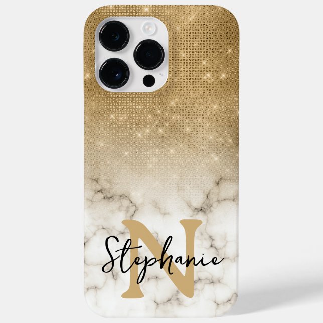 Guld Glitter Marmor Ombre Monogram (Baksida)
