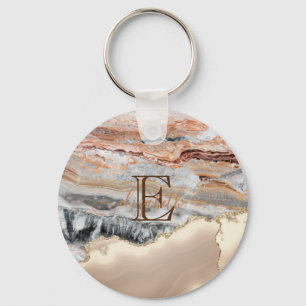 Guld Glitter Marmor Sten Monogram Nyckelring