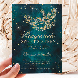 guld glitter maskmaskmaskera grönt Söt 16 Inbjudningar