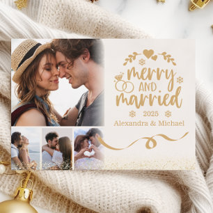 Guld Glitter Merry & Married Julkort