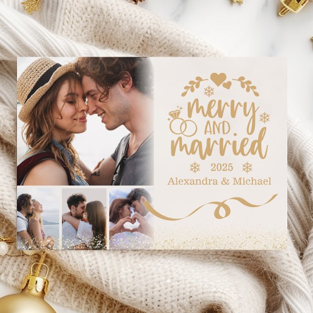 Guld Glitter Merry & Married Julkort (Skapare uppladdad)