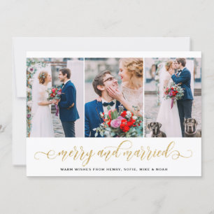 Guld Glitter Merry & Married Photo Collage Helgdag Julkort