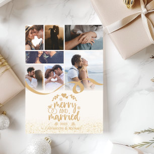 Guld Glitter Merry och Married 7 Photo Julkort