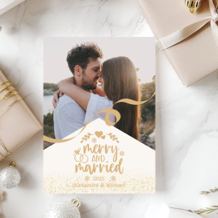 Guld Glitter Merry och Married Photo Julkort