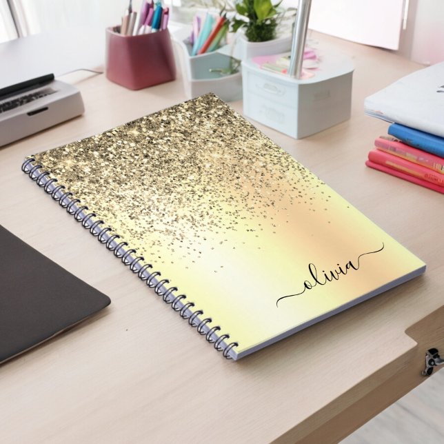 Guld Glitter Metall Monogram Glam Namn Anteckningsbok (Skapare uppladdad)