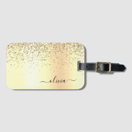 Guld Glitter Metall Monogram Glam Namn Bagagebricka