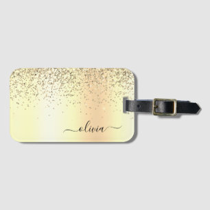Guld Glitter Metall Monogram Glam Namn Bagagebricka