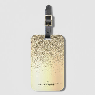 Guld Glitter Metall Monogram Glam Namn Bagagebricka