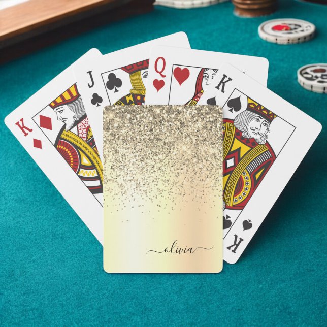 Guld Glitter Metall Monogram Glam Namn Casinokort (Skapare uppladdad)