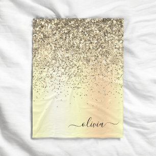 Guld Glitter Metall Monogram Glam Namn Fleecefilt