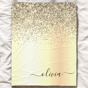 Guld Glitter Metall Monogram Glam Namn Fleecefilt