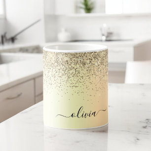 Guld Glitter Metall Monogram Glam Namn Kaffemugg