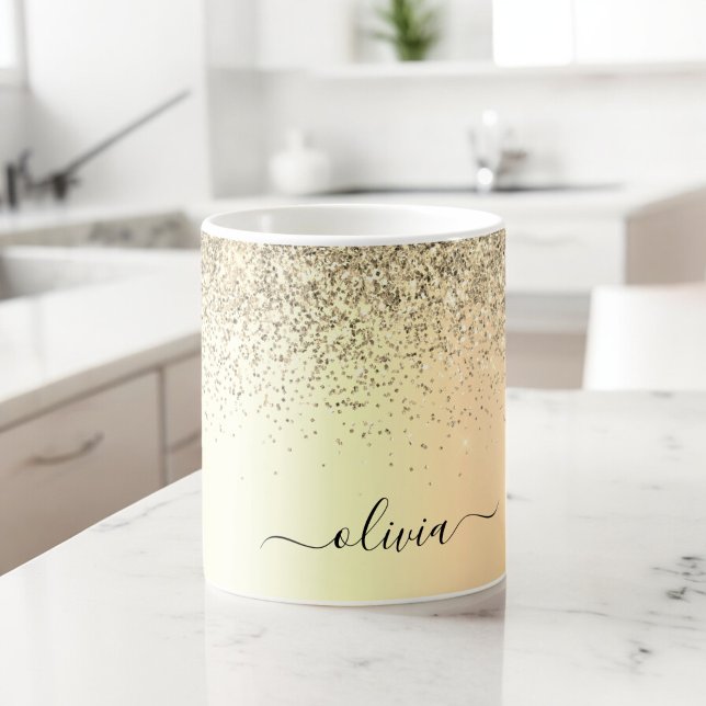 Guld Glitter Metall Monogram Glam Namn Kaffemugg (Skapare uppladdad)