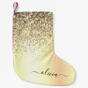 Guld Glitter Metall Monogram Glam Namn Liten Julstrumpa