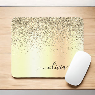 Guld Glitter Metall Monogram Glam Namn Musmatta