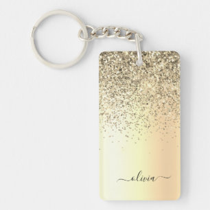 Guld Glitter Metall Monogram Glam Namn Nyckelring