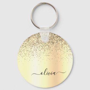 Guld Glitter Metall Monogram Glam Namn Nyckelring
