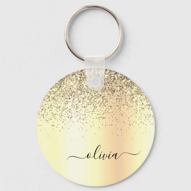 Guld Glitter Metall Monogram Glam Namn Nyckelring (Framsida)