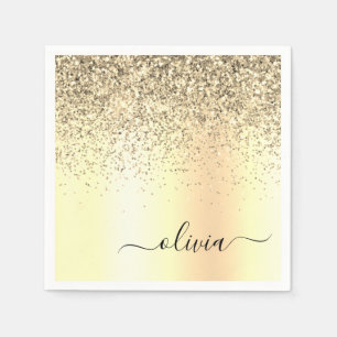 Guld Glitter Metall Monogram Glam Namn Pappersservett