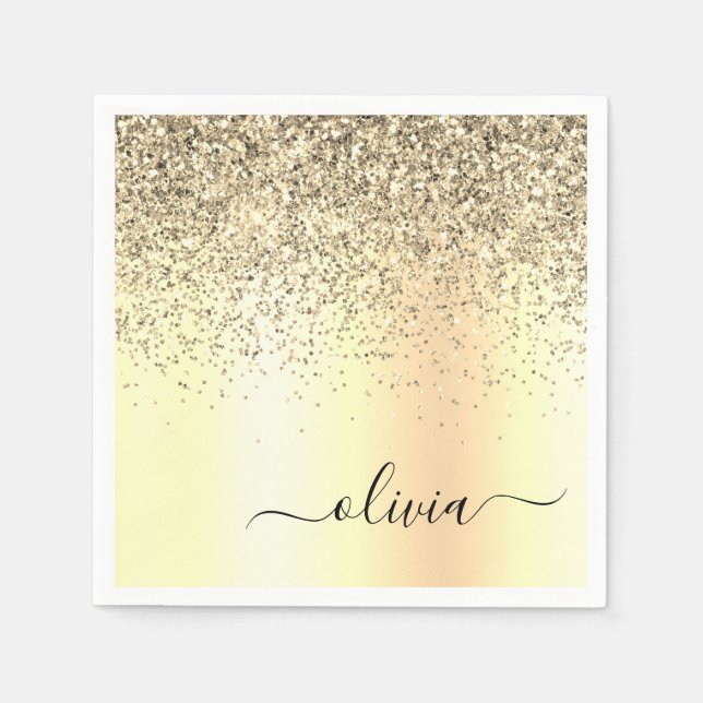 Guld Glitter Metall Monogram Glam Namn Pappersservett (Framsidan)