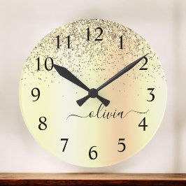 Guld Glitter Metall Monogram Glam Namn Stor Klocka