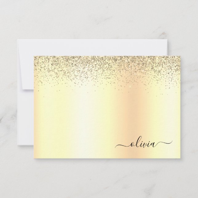 Guld Glitter Metall Monogram Glam Namn Tack Kort (Framsida)